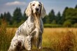 Beautiful English Setter on Green Grass Background - Purebred Hunting Breed Staying in Stack Position
