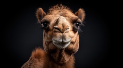 Poster -  a close up of a camel's face with it's mouth open and it's eyes wide open.