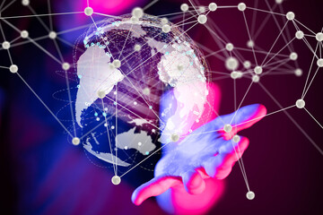 Poster - world Global network. Blockchain. 3D illustration. Neural networks and artificial intelligence. Abstract
