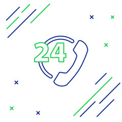 Poster - Line Telephone 24 hours support icon isolated on white background. All-day customer support call-center. Full time call services. Colorful outline concept. Vector