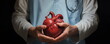 Doctor hands holding a red heart. Concept health care, love, organ donation, world heart day, world health day, donation charity, national organ donor day, world mental health day