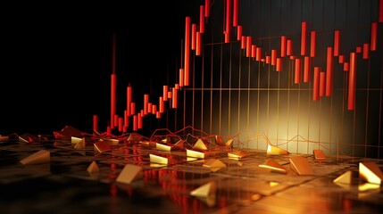 Aufkleber - Down crisis financial business market graph on investment economy finance chart background of loss money economic crash exchange or stock recession diagram concept and fall arrow inflation price rate.