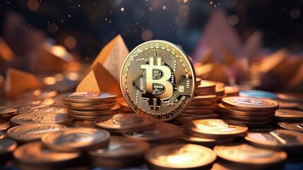 Poster - Cryptocurrency on Binance trading app, Bitcoin BTC with BNB, Ethereum, Dogecoin, Cardano, Litcoin, altcoin digital coin crypto currency defi p2p decentralized finance and fintech banking market