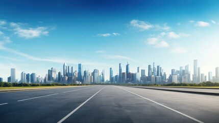 Canvas Print - empty road with panoramic cityscape