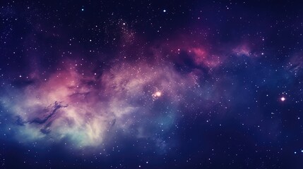 Space with countless stars, pink, blue and purple nebulae, galaxies, abstract cosmic background