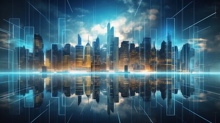 Aufkleber - FINTECH - Financial technology, global business and information Internet communication technology. Skyscrapers background. Hi-tech business concept.