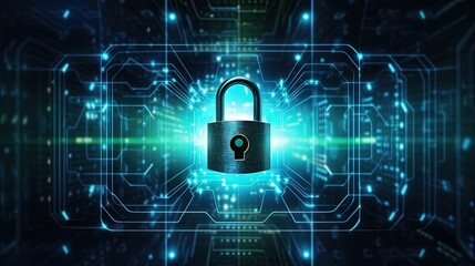 Aufkleber - Closed Padlock on digital background, Technology security concept. Modern safety digital background. Lock Protection system, Cyber Security and information or network protection