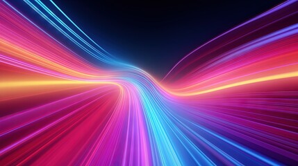 Poster - 3d render, abstract colorful background, bright neon rays and glowing lines. Pink yellow blue creative wallpaper