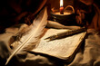An image of a scribe's quill and parchment, emphasizing the written record of the Christmas story in the Bible.