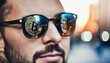Ai generated man with crypto currency reflection in the glasses close up. As conceptual photo of vision people have for alternative investment opportunity