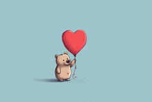 Cute Cartoon Bear With Heart On A Blue Background