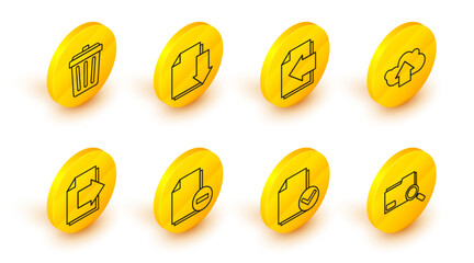 Poster - Set line Search concept with folder, Document and check mark, minus, Next page arrow, Cloud upload, download and Trash can icon. Vector