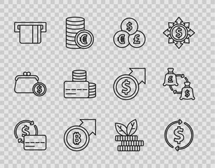 Canvas Print - Set line Credit card, Financial growth and dollar, Currency exchange, bitcoin, inserted, Dollar plant and icon. Vector