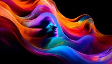 Abstract Vibrant Colorful Background Texture With A Face Silhouette