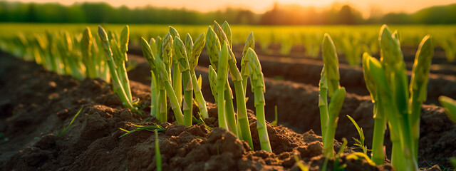 Sticker - Asparagus growing in the field. Generative AI,