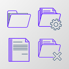 Poster - Set line Delete folder, File document, Folder settings with gears and Document icon. Vector