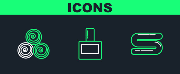 Poster - Set line Towel, rolls and Aftershave icon. Vector