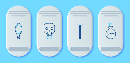 Wall Mural - Set line Skull, Magic wand, hand mirror and Bottle with love potion icon. Vector