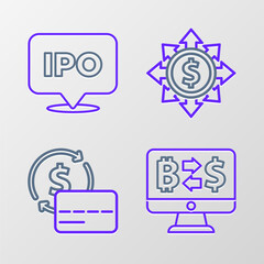Aufkleber - Set line Cryptocurrency exchange, Credit card, Dollar, share, network and IPO icon. Vector