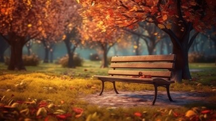 Poster - bench in autumn park