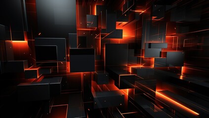 Poster - Futuristic abstract background: bright orange and black geometric shapes