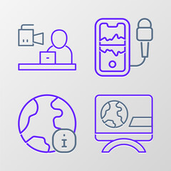 Poster - set line breaking news, world, mobile recording and icon. vector