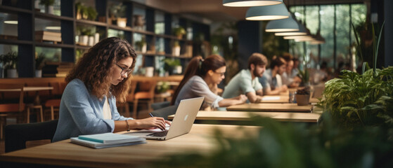 Canvas Print - Group of young business people in a coffee shop. Selective focus.