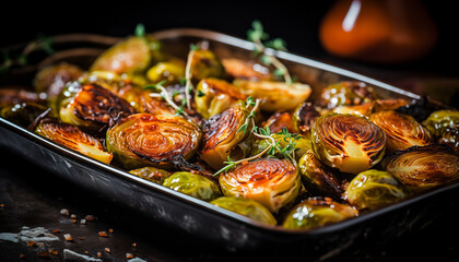 Wall Mural - Baked brussels sprouts with herbs