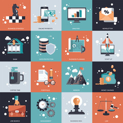 Wall Mural - business, technology and management icon set for websites and mobile applications. flat vector illus