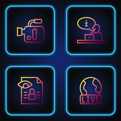 Wall Mural - Set line Live report, Journalistic investigation, Cinema camera and Television. Gradient color icons. Vector