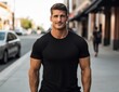 © Marius - A Man Walking Down the Street in a Stylish Black Shirt