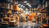 Fototapeta Motyle - A Warehouse Filled With Boxes and Busy Workers