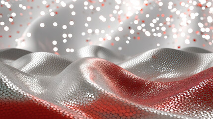 Poster - Abstract shiny background with red glitter. Scattered confetti sparkles with red color.
