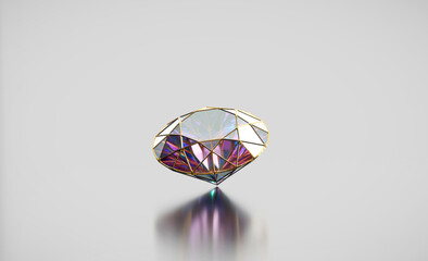 Poster - Abstract colorful brilliant diamond gem placed on glossy background 3d rendering