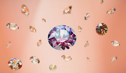 Poster - Colorful brilliant diamond group falling in black background 3d rendering