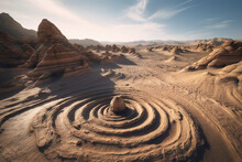 Surreal Rock Vortex Formation. Fictional Coiled Stones In The Desert Mountains.