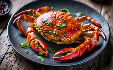 Capture the essence of Chili Crab in a mouthwatering food photography shot Generative AI