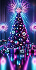 Wall Mural - christmas tree and lights