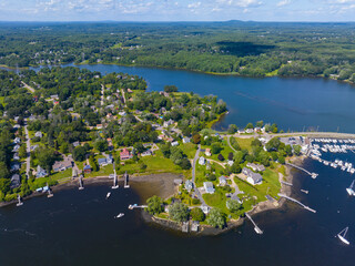 Wall Mural - Great Cove on Piscataqua River aerial view in summer with Spinney Creek at the background, South Eliot, Maine ME, USA. 