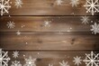 © Margarita Ratatosk - Christmas background with snowflakes on wooden table. Old vintage wood background with snow. Empty backdrop with copy space for design greeting card, poster, banner