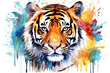 Wall Mural - Nature predator head tiger wild portrait illustration zoo wildlife animal art