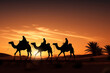 Silhouette of the three wise men traveling on camels to Bethlehem for the birth of baby Jesus
