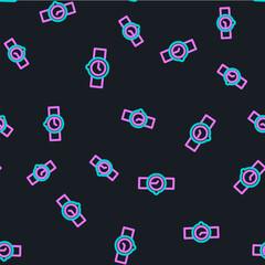 Poster - Line Wrist watch icon isolated seamless pattern on black background. Wristwatch icon. Vector