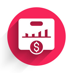 Poster - White KPI - Key performance indicator icon isolated with long shadow. Red circle button. Vector