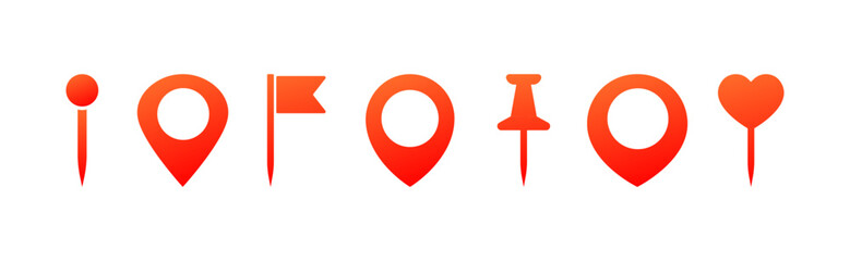 Canvas Print - Location point icons. Flat, red, location point in different shapes, heart location point. Vector icons