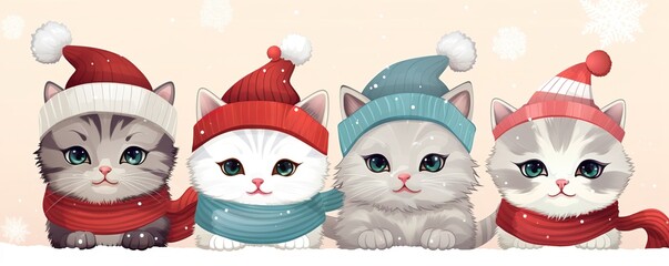 Canvas Print - merry christmas background with kittys