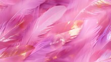  A Close Up Of A Pink Background With Lots Of Pink And Gold Feathers In The Foreground And A Blurry Background Of Pink Feathers In The Foreground.