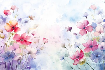 Poster - Watercolor flowers background. Hand painted illustration. Spring blossom, Spring floral in watercolor background, AI Generated