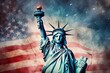 statue of liberty and american flag in the smoke. 3d illustration, statue of liberty and fireworks on the background of the american flag, ai generated