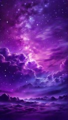 Wall Mural - Light purple gradient mystical sky with clouds and stars phone background wallpaper, ai generated